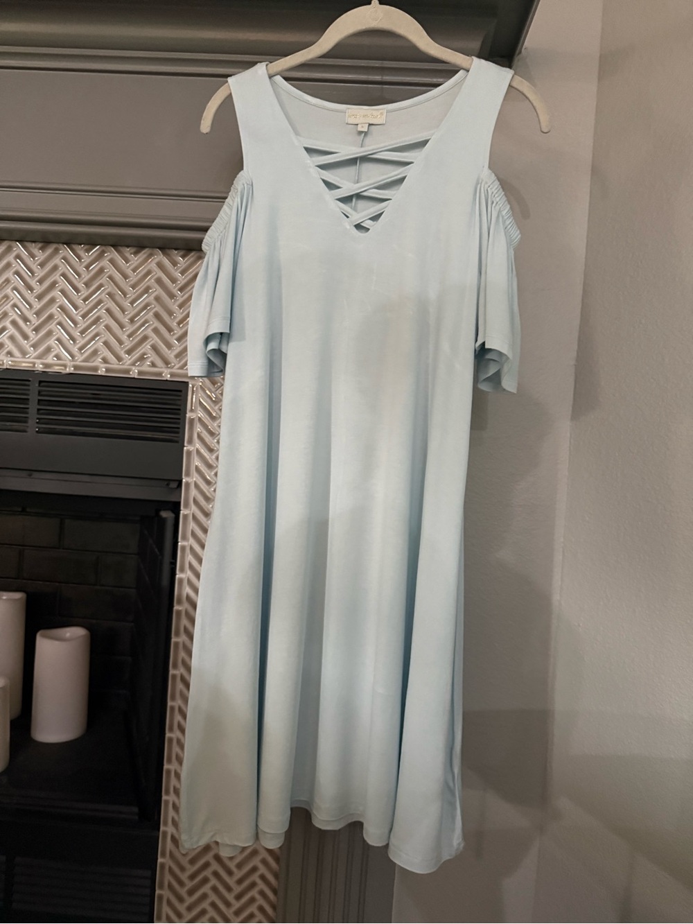 Simply Southern Light Blue Cold-Shoulder Crisscross Dress